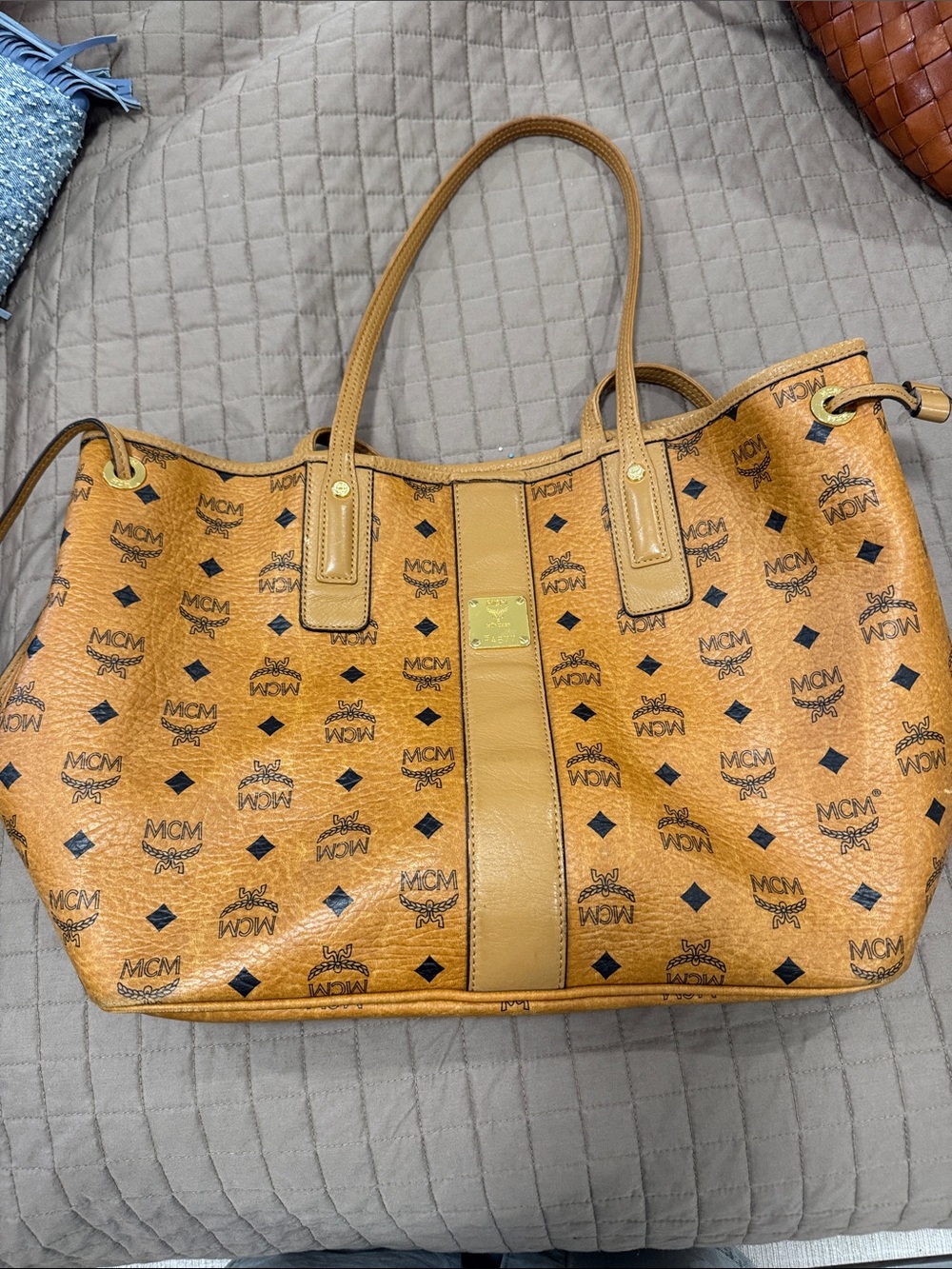 MCM Cognac Visetos Monogram Leather Tote